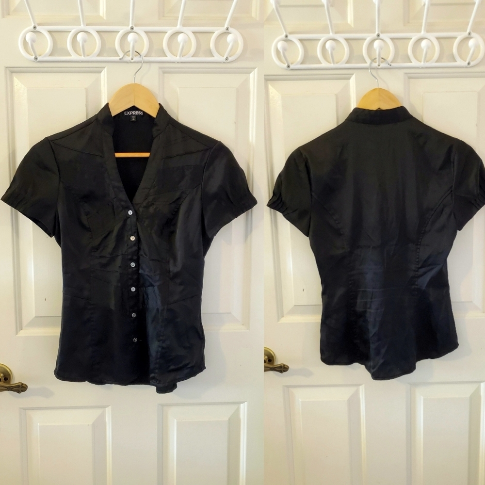 Express Satin Short Sleve Button Down Shirt